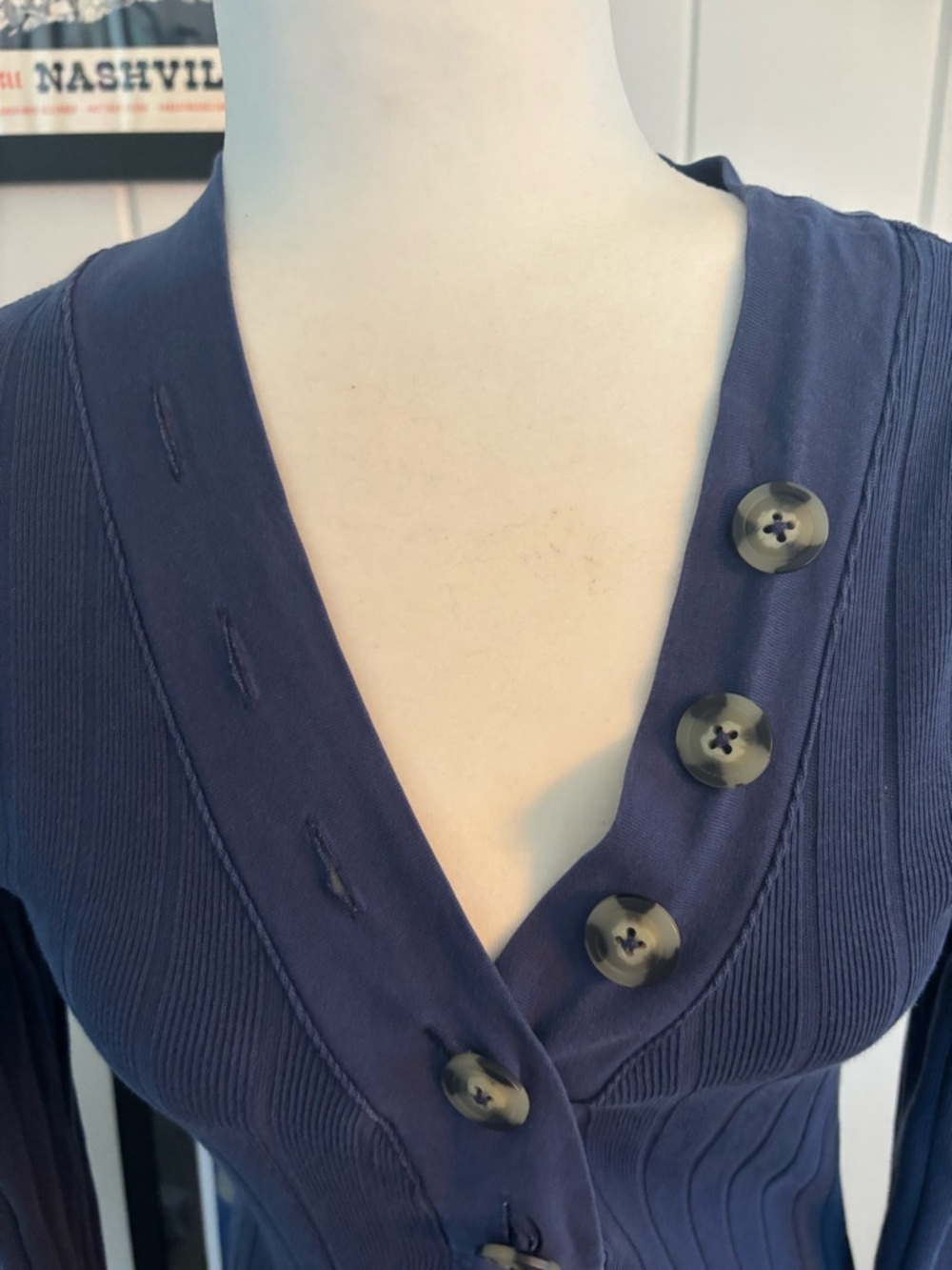EUC FREE PEOPLE BEACH sunflower maxi Navy Ribbed V-Neck Button-Detail  Dress - Picture 3 of 8